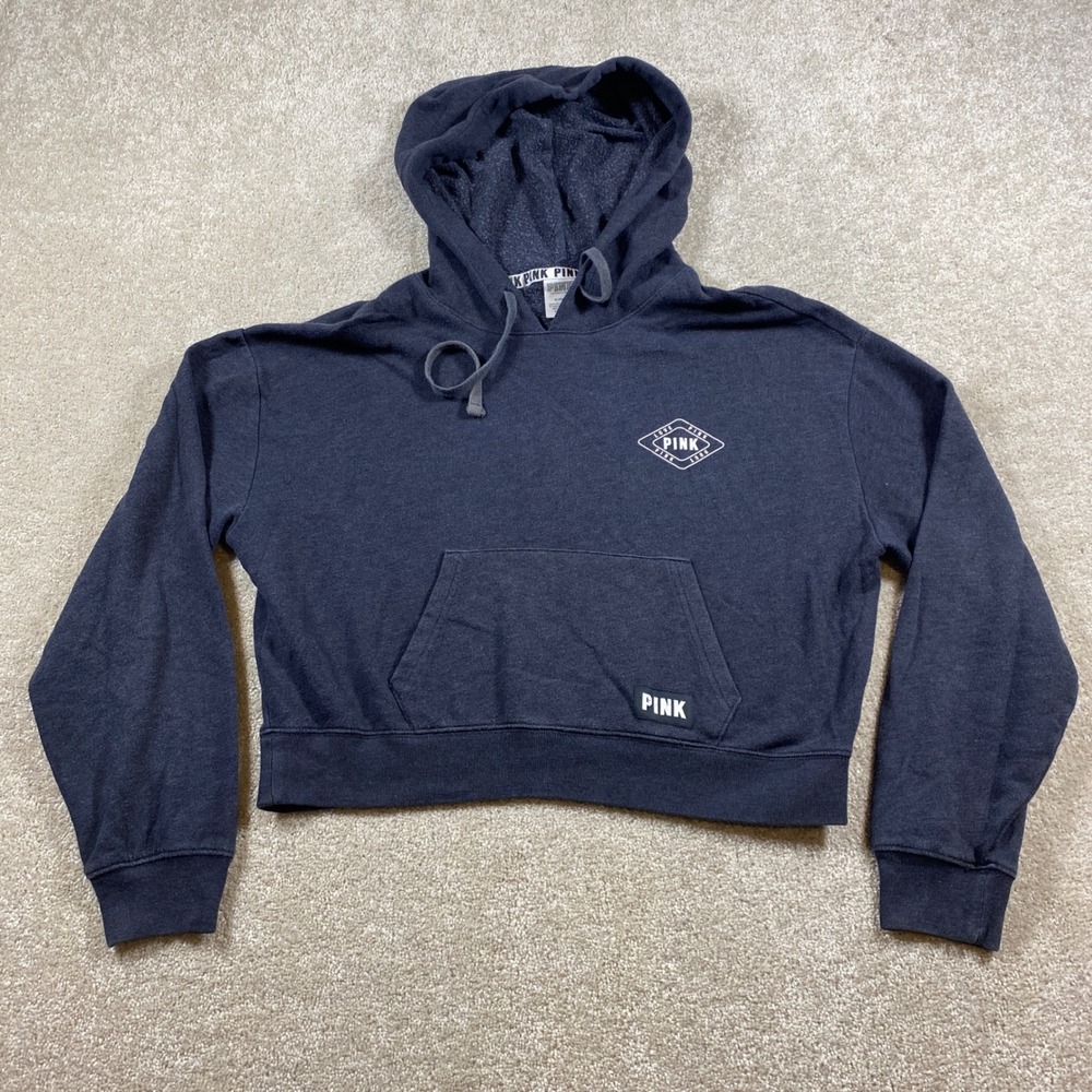 PINK Victoria's Secret Hoodie Womens Medium Gray Cropped Logo Pullover